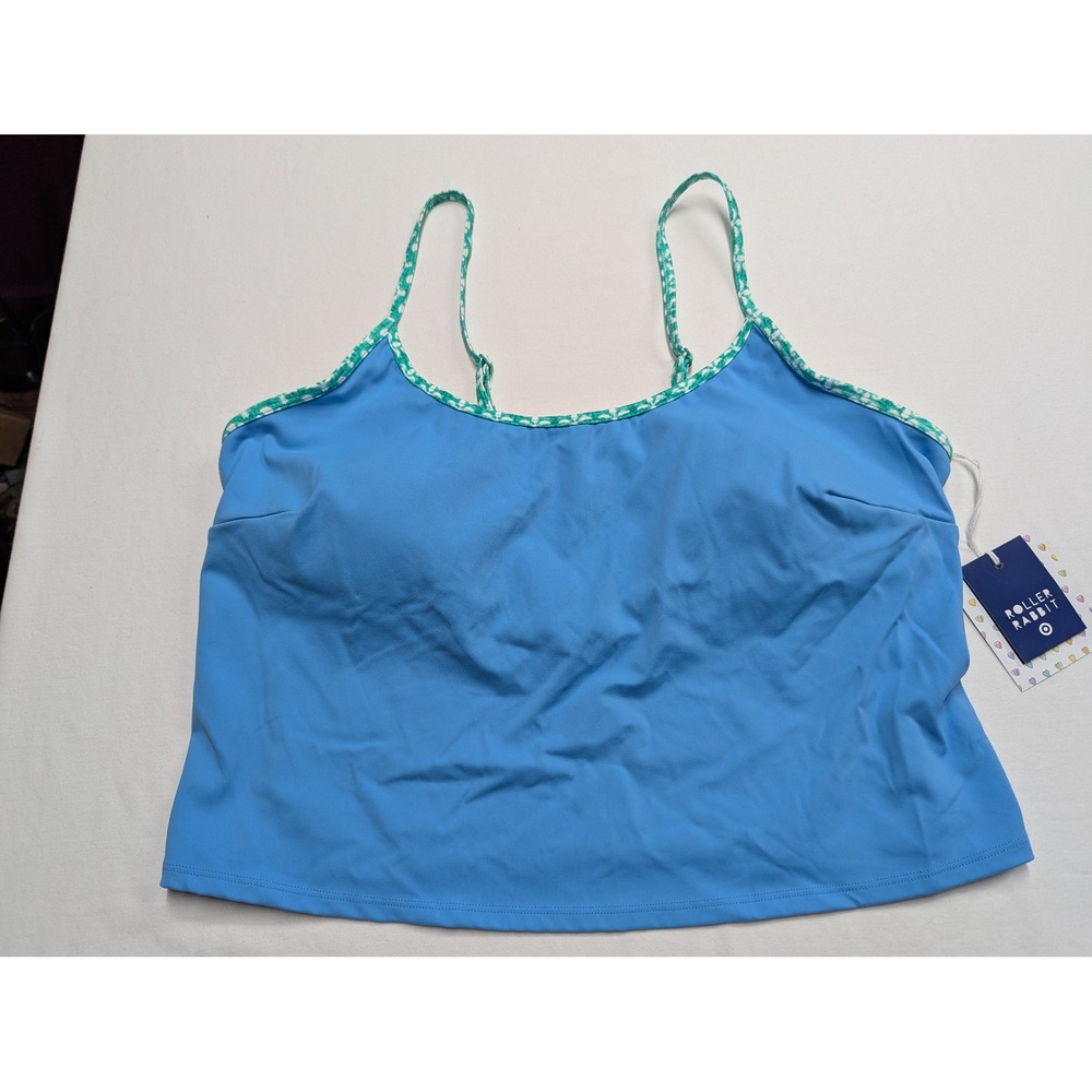 NWT Roller Rabbit Target Blue Tankini Swim Top XXL Adjustable Straps Shelf Bra